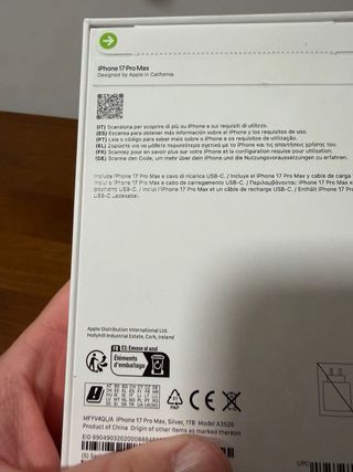 iPhone 17 Pro Max 1TB Bianco Sigillato