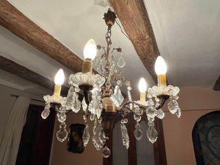 Lámpara de techo antigua de cristal y metal