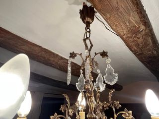 Lámpara de techo antigua de cristal y metal