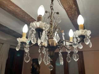 Lámpara de techo antigua de cristal y metal