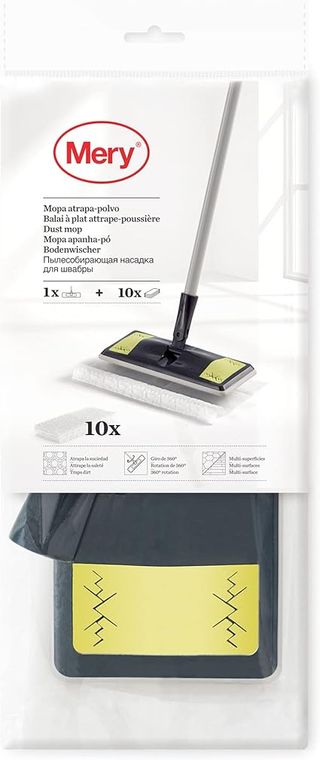 Mery | Mopa Atrapa Polvo | 10 Recambios | Multi Superficies | Grigio, Lime e Bianco | Dimensioni Guancette: 29,5x21,50 cm