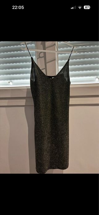 Vestido fiesta lentejuelas negro y plateado