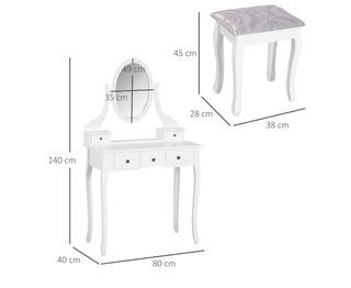 Tocador de maquillaje blanco con banco