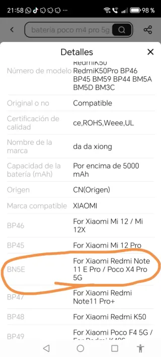 Batería Da Da Xiong 5500mAh BN5E para Xiaomi
