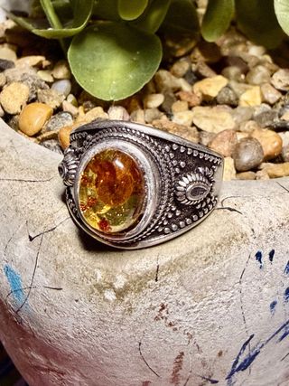 Anillo Plata 925 Ámbar Pétalos