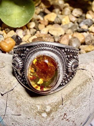 Anillo Plata 925 Ámbar Pétalos