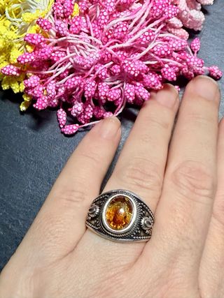 Anillo Plata 925 Ámbar Pétalos