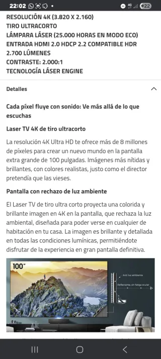 Proyector Hisense 100L5F 4K Negro