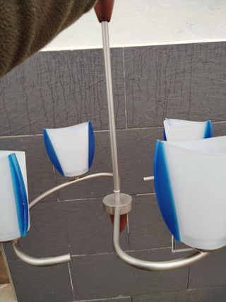 Lámpara colgante cristal azul y blanco