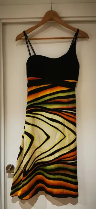 Vestido fiesta satén multicolor elegante