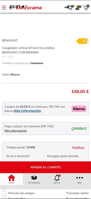 Congelador vertical Benavent pequeño