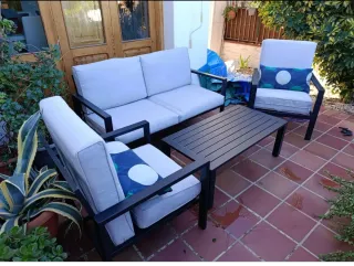 Conjunto Muebles Jardín Beige y Negro