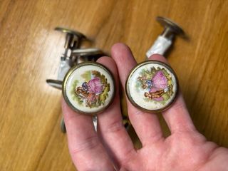 pomo/tirador de porcelana y latón antiguo, vintage