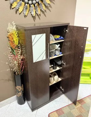 Mueble zapatero madera y cristal