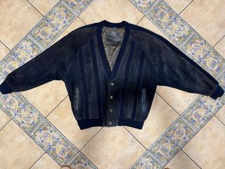 Giacchetta in Pelle Vintage Nera e Blu