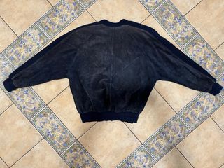 Giacchetta in Pelle Vintage Nera e Blu