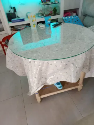 Mesa camilla redonda y cristal y madera 90cm