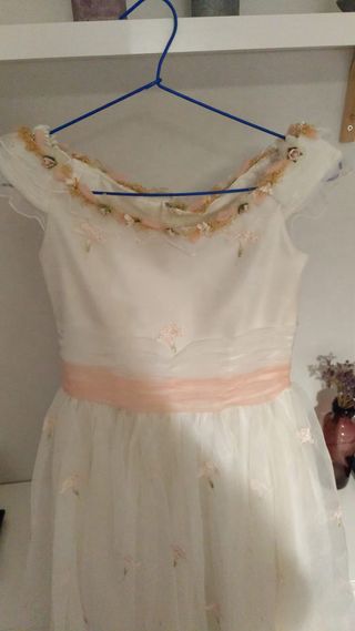 Vestido de comunión niña blanco y rosa