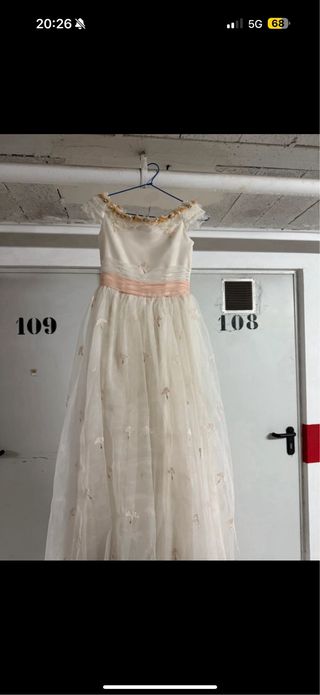 Vestido de comunión niña blanco y rosa