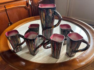 Juego Jarra y Vasos Cerámica Vintage