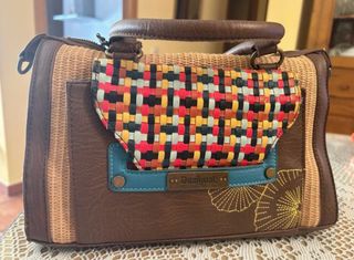 Bolso Desigual Marrón Multicolor Tejido