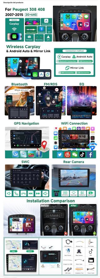 NUEVO! (126€) Radio Android 13 2G 64G Peugeot 308