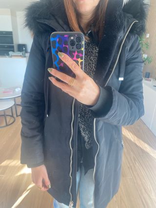 Abrigo de invierno Zara negro multicolor