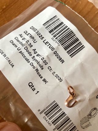 Charm Dodo lettera piccola oro rosa nuova