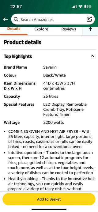 Horno Freidora Aire Severin 25L