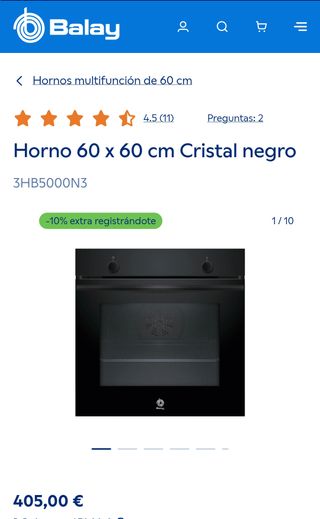 Horno Balay 60x60 cm Cristal Negro