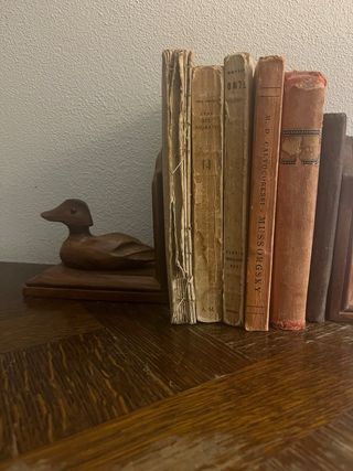 Fermalibri in legno a forma di anatra