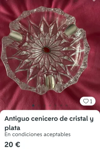 Cenicero de Cristal tallado. Plata. NUEVO.