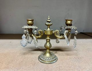 Candelabro Vintage Bronce y Cristal