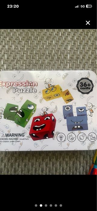 Puzzle de madera con caras divertidas y regalo