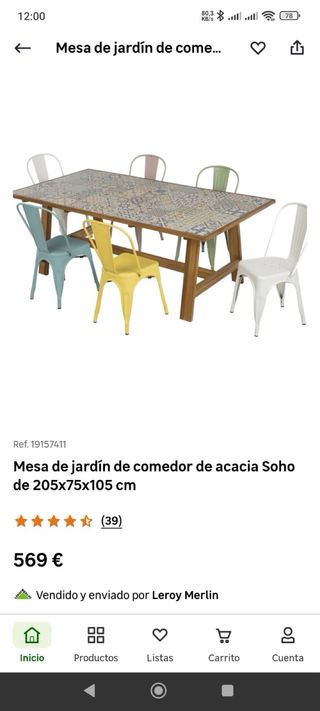 Mesa de jardín de madera y azulejo