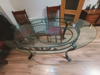 Mesa ovalada cristal y hierro forjado
