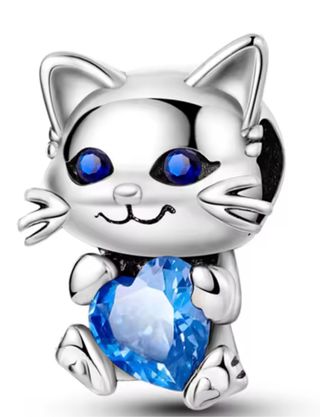 Charm gato Pandora corazón azul plata
