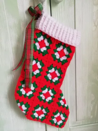 Bota Navideña Ganchillo Roja