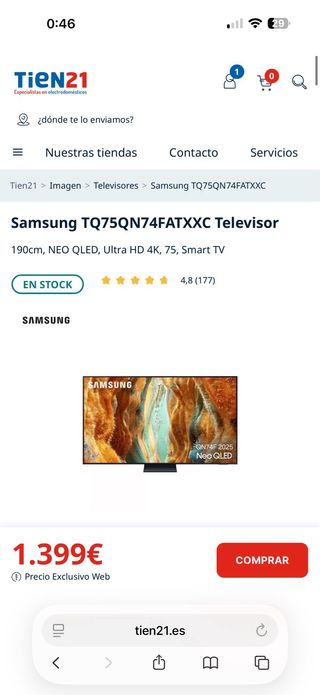 Samsung Neo QLED 75 TQ75QN74FATXXC año 2025.