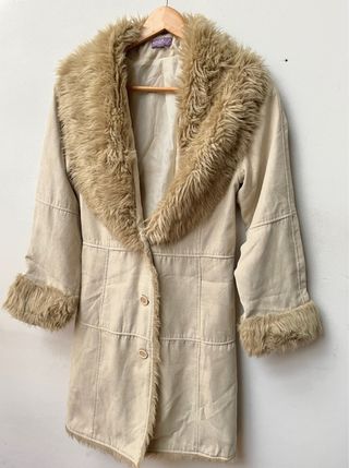 CAPPOTTO IN PELLICCIA VINTAGE! BEIGE MARRONE LUNGO SOPRATUTTO