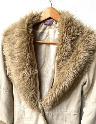CAPPOTTO IN PELLICCIA VINTAGE! BEIGE MARRONE LUNGO SOPRATUTTO