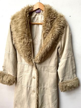 CAPPOTTO IN PELLICCIA VINTAGE! BEIGE MARRONE LUNGO SOPRATUTTO