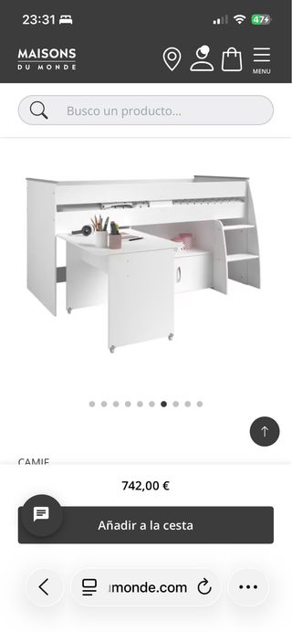 Cama juvenil con escalera y almacenaje