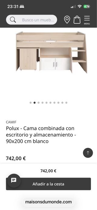 Cama juvenil con escalera y almacenaje