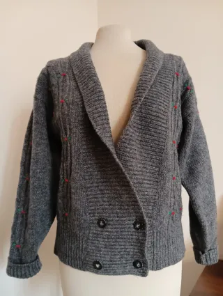 Cardigan vintage doppiopetto grigio lana scozzese