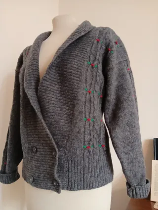 Cardigan vintage doppiopetto grigio lana scozzese