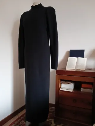 Abito lungo dolcevita vintage in lana con spallott