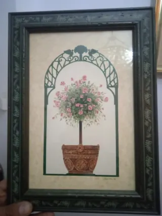 Cuadros de flores con marco verde