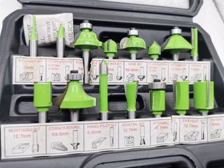 Juego fresas router madera 15 piezas 1/4