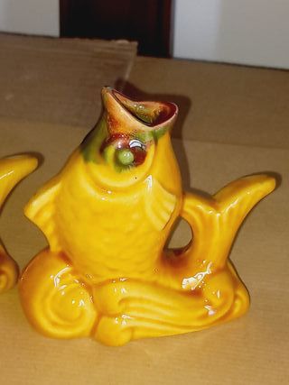 Conjunto de peixes decorativos em cerâmica Vintage